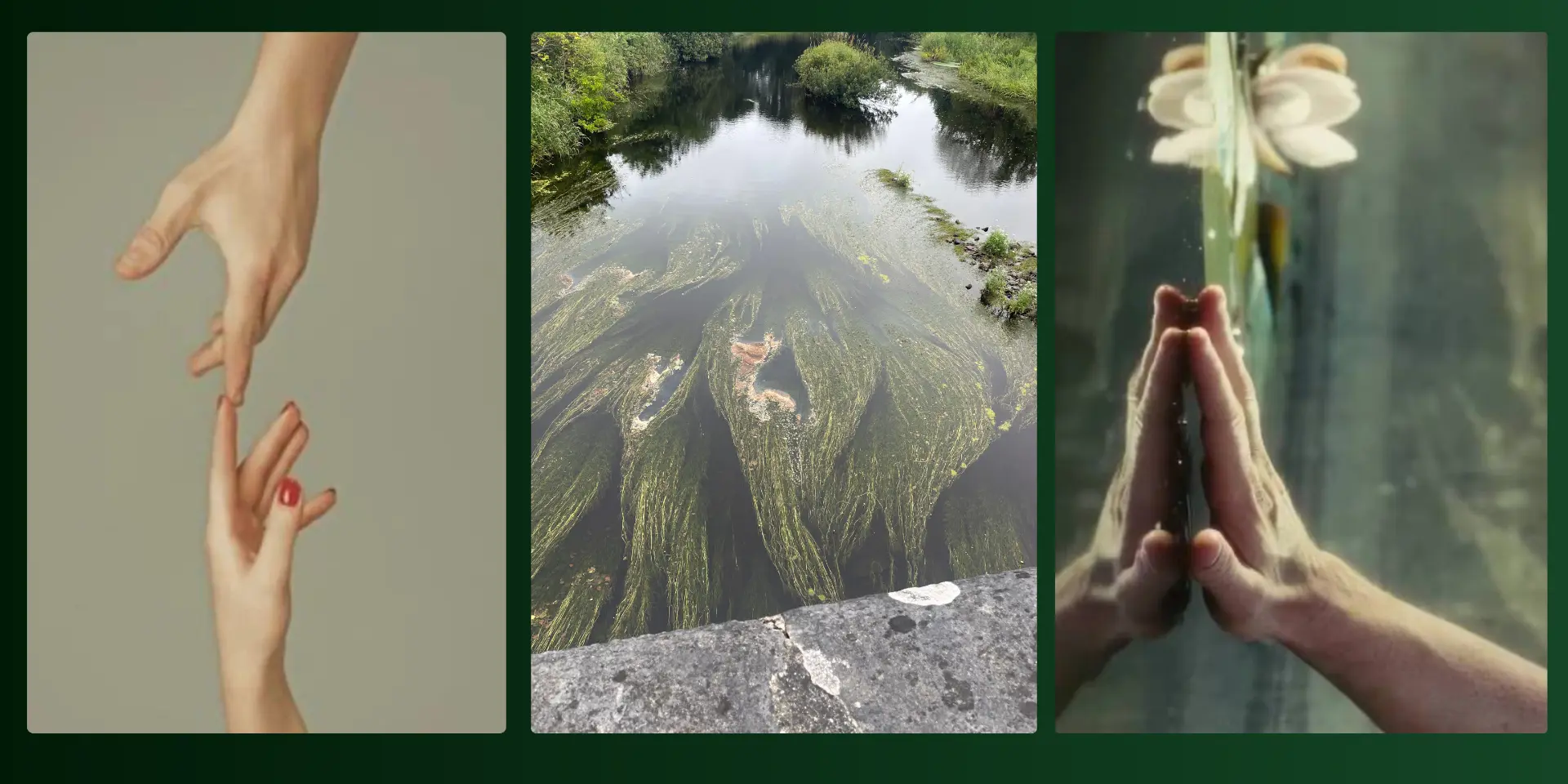 A triptych of hands in healing practice