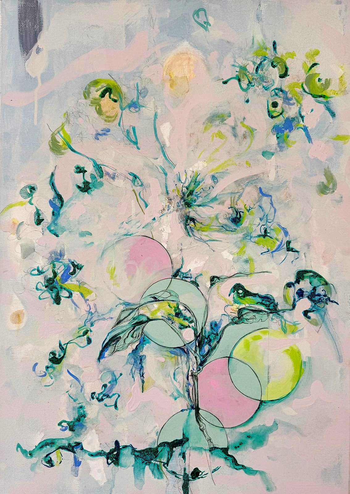 Breathwork sessions with Lauren Baylor — abstract painting in blue and pink